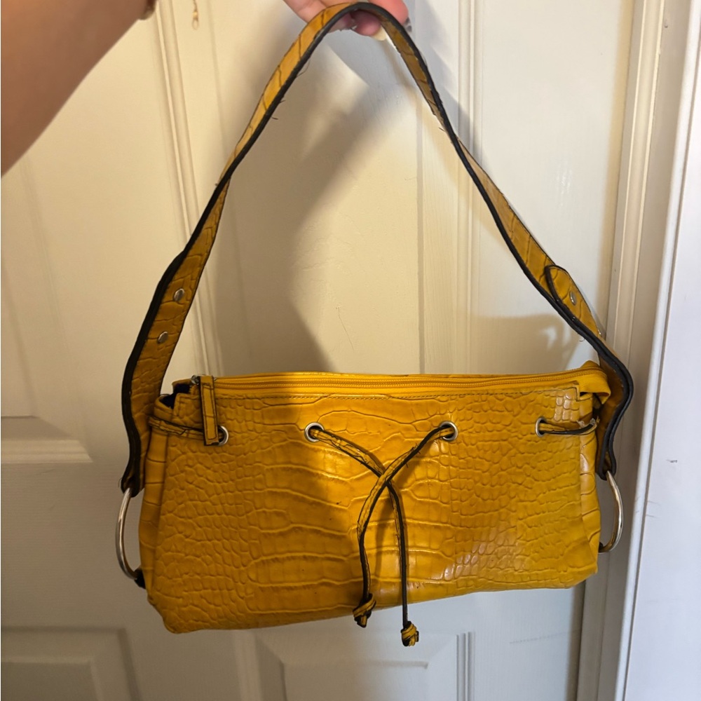 Yellow Croc-Embossed Shoulder Bag